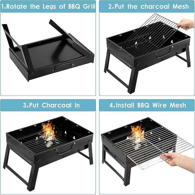Uten Charcoal Grill, BBQ Grill Folding Portable Lightweight smoker Grill - Image 2