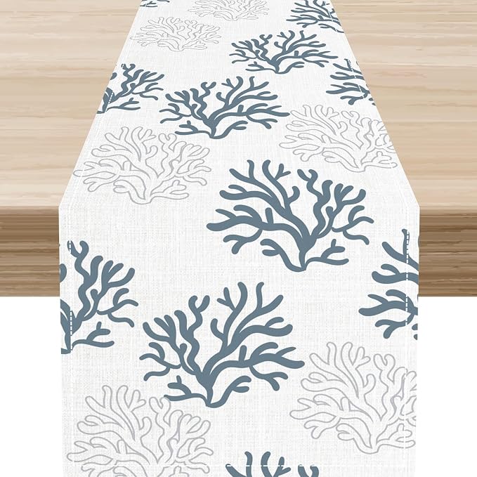 Coastal Table Runner, Summer Seasonal Beach Coral Nautical Tropical Ocean by Unknown