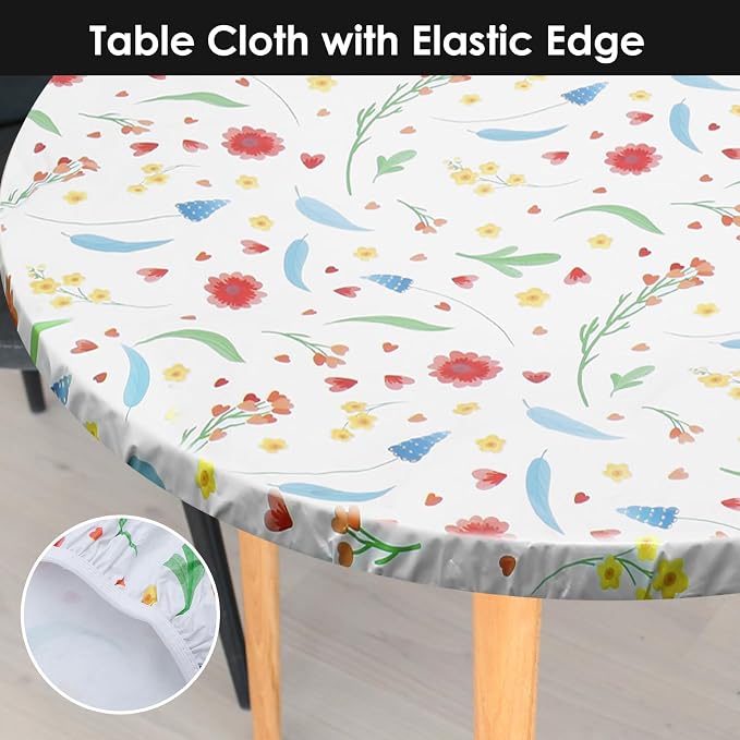 2 Pcs Round Picnic Tablecloth, Waterproof Elastic Fitted Table Covers, Elastic - Image 3
