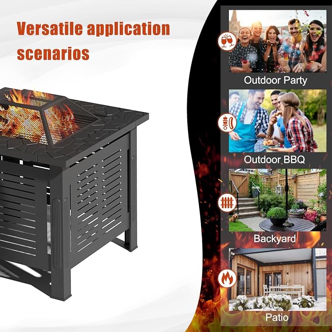 U-MAX Fire Pit Table, 30 Inch Wood Burning BBQ Grill Firepits, Metal Fireplaces - Image 3