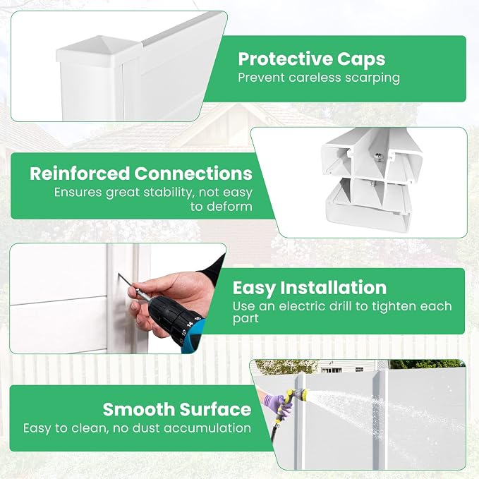 Giantex Outdoor Privacy Screen 4 Panels, Easy Assembly, PVC Vinyl Picket Fences - Image 5