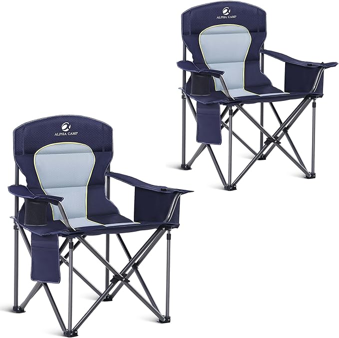 Oversized Camping Chair, 500 lb Steel Frame, Blue, 24.8-Inch Seat