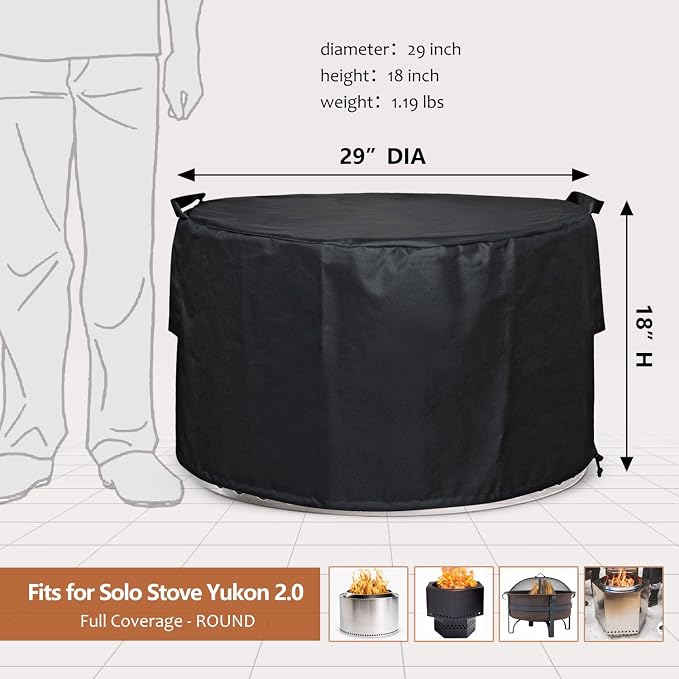 SheeChung Fire Pit Cover Round for Solo Stove Yukon 27"-29", Waterproof - Image 2