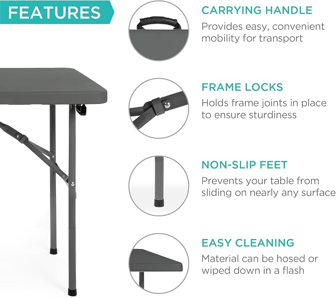 Best Choice Products 4ft Plastic Folding Table, Indoor Outdoor Heavy Duty - Image 5