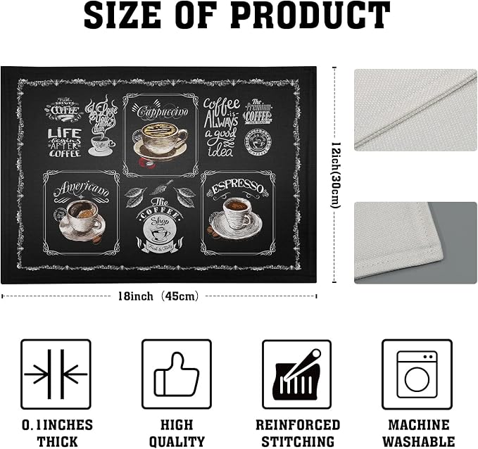Giwawa Coffee Placemts Set of 4, Washable Heat-Resistant Linen Placemats - Image 4