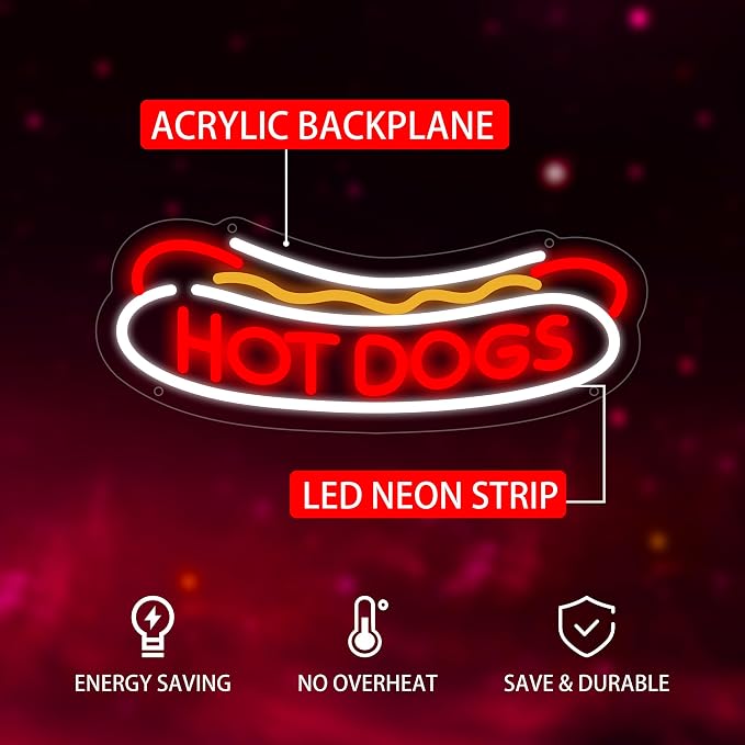 Hotdog Neon Sign for Wall Decor, Hotdog Led Signs, Dimmable USB Powered Neon - Image 2