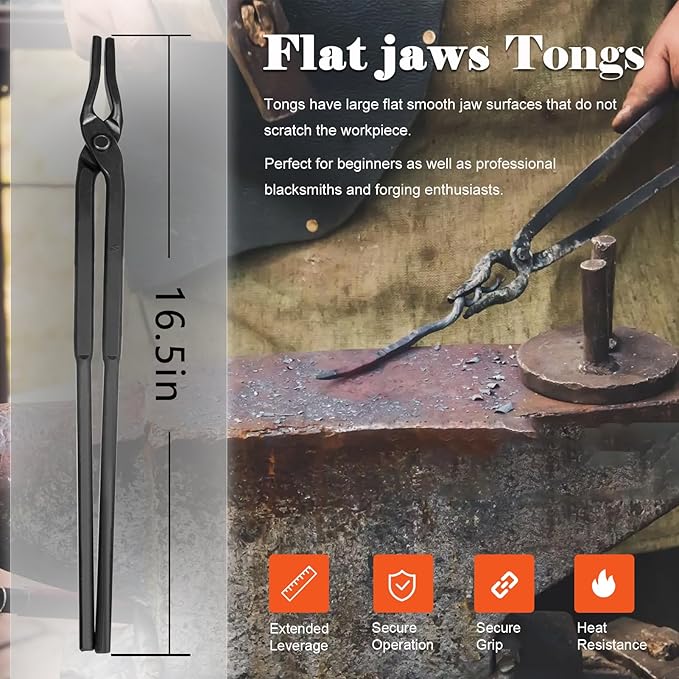 Tongs Blacksmith Forge Set, 6 Piece Alloy Steel with V-Bolt Jaws
