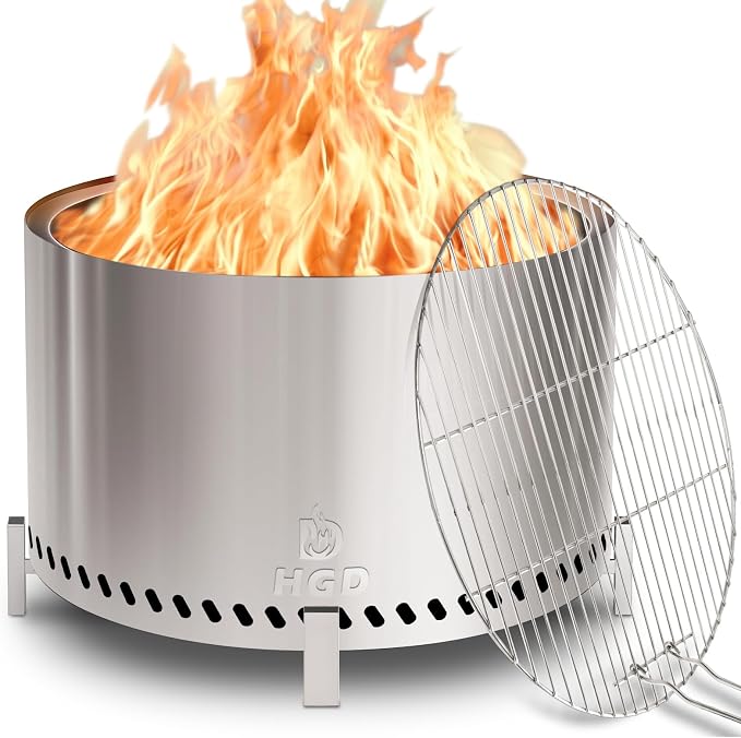 HGD 28 Inch Smokeless Firepit, Stainless Steel Fire Pit, Wood Burning Firepit by HGD