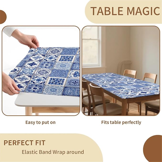 Rectangle Table Cloth Cover Waterproof Elastic Fitted Polyester Fitted - Image 4