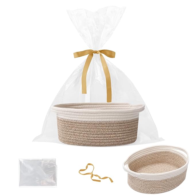 Gift Basket with Gift Bag and Ribbons, Small Rope Woven Shelf Storage, Baskets by HZFTJOY