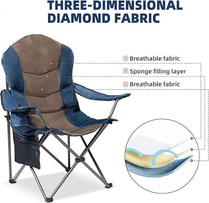 Folding Camping Chairs, Set of 2, Blue and Brown, 400lb Capacity