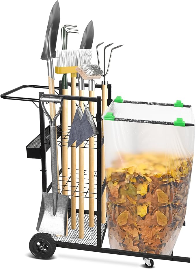 CAROD Mobile Trash Bag Holder and Tools Organizer Cart 2-in-1, Metal Cleaning by CAROD