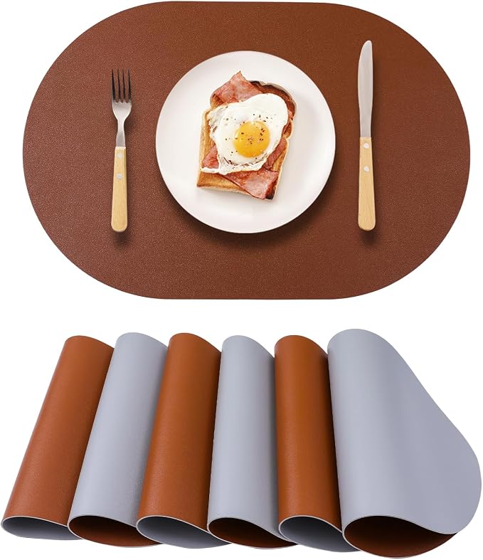 Waterproof Placemats Set of 6 Oval, Reversible Faux Leather Placemat Heat by Unknown