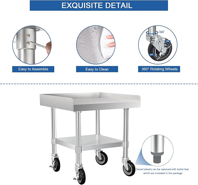 HARDURA Stainless Steel Equipment Work Stand 24" x 24" Prep Table - Image 7
