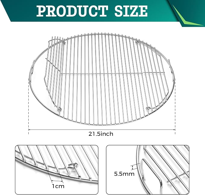 Hinged Cooking Grate for Weber 22 inch Charcoal Grill Stainless Steel - Image 2