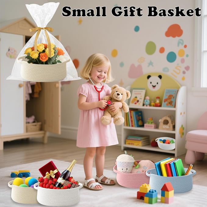 Gift Basket with Gift Bag and Ribbons, Small Rope Woven Shelf Storage, Baskets - Image 4