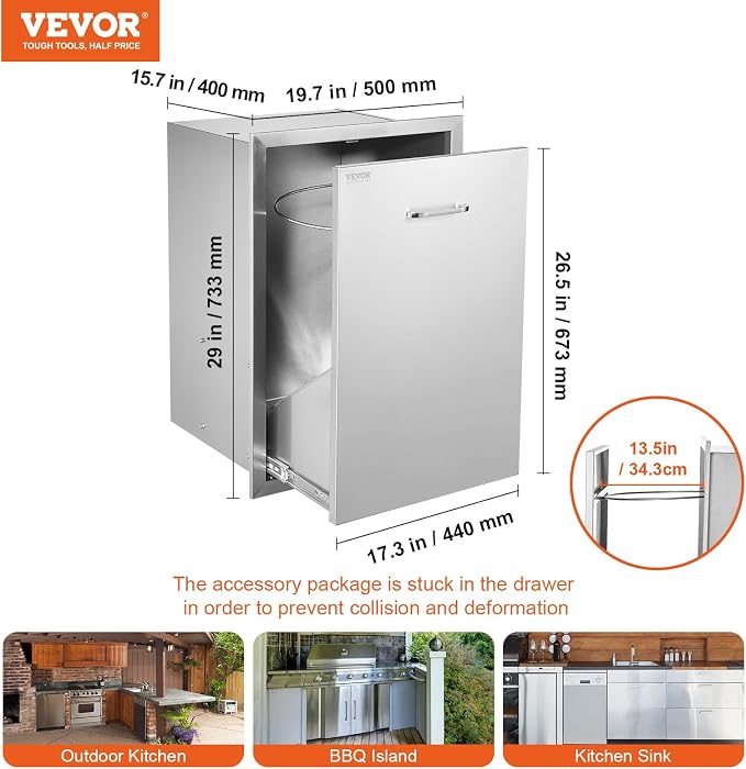 VEVOR Outdoor Kitchen Trash Drawer 19.7"W x 29"H x 15.7"D Inch Outdoor Kitchen - Image 3