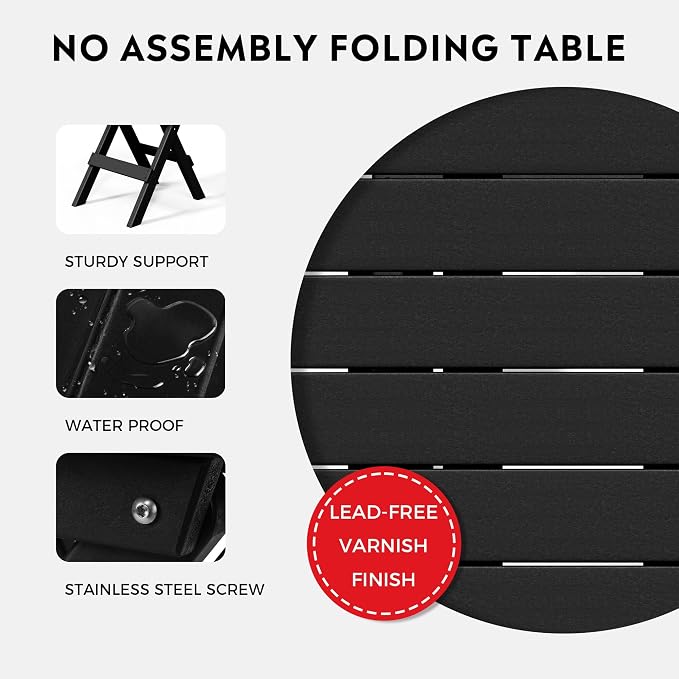 Costaelm Paradise 3-Piece Outdoor HDPE Folding Patio Bistro Table and Chairs - Image 4