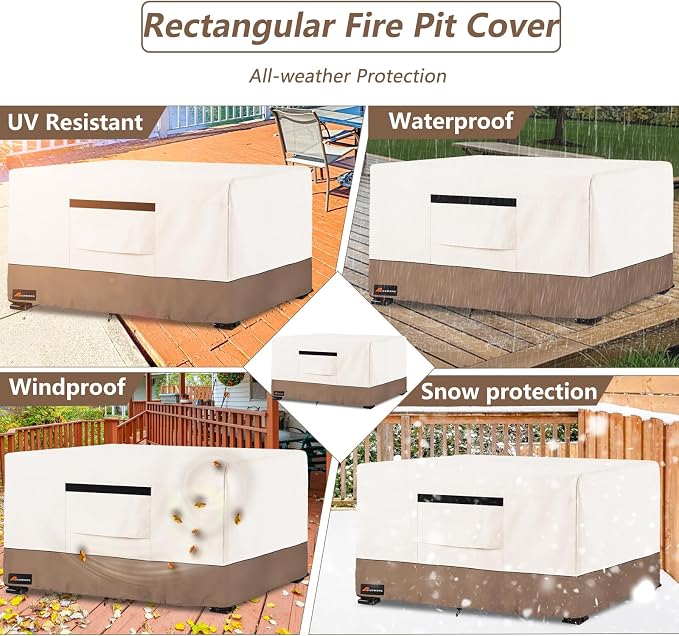 Fire Pit Cover Rectangular, Outdoor Heavy Duty 600D Tear-Resistant 100% - Image 6
