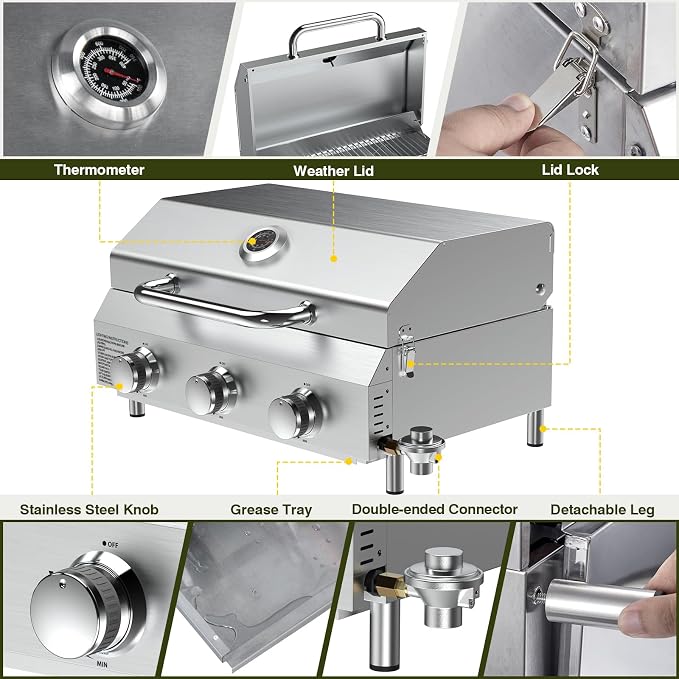 Bestfire 3-Burner Tabletop Gas Grill - Image 3