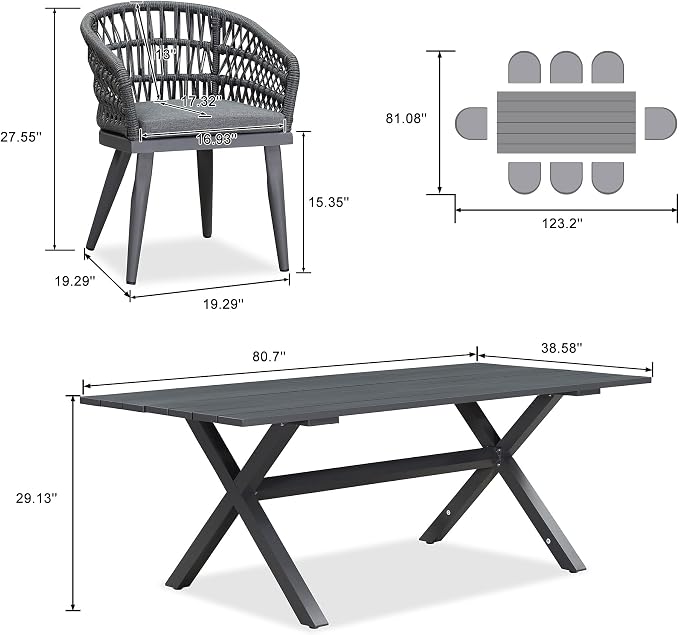 PURPLE LEAF 9 Pieces Outdoor Dining Set All-Weather PE Rattan Outdoor Patio - Image 6