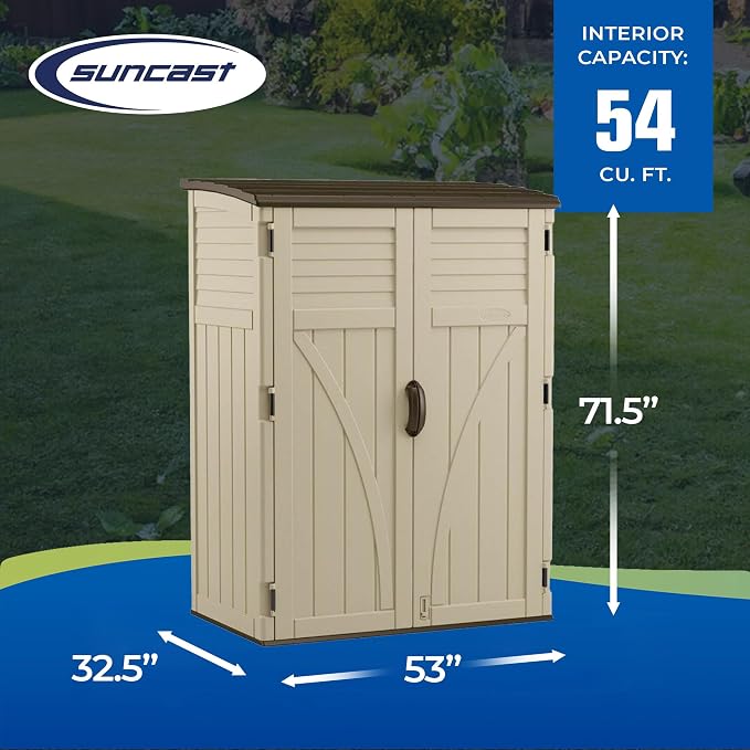 Suncast Outdoor Storage Cabinet Waterproof Resin Vertical Outdoor Storage Shed - Image 3