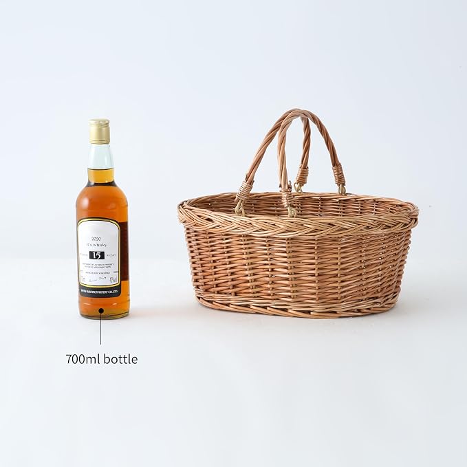 Wicker Picnic Basket with Handles, Handwoven Gift Basket, Shopping Basket - Image 6