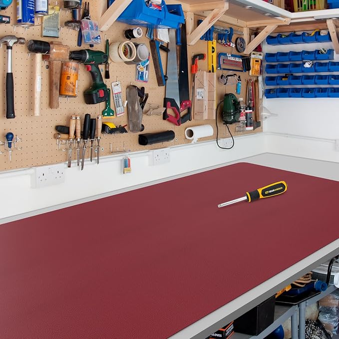 Wine Red Plastic Table Cover Protector, 1.5mm Thick Rectangle Vinyl Table Top by FURKIT