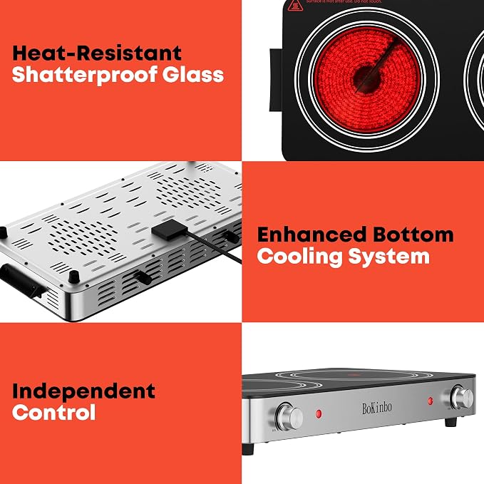 Electric Cooktop, Dual 2200 Watts Infrared Burner, 2 Burner Electric Hot Plate - Image 6
