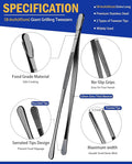 Tongs 18 Inch Stainless Steel Grill Tweezers, Black, 2-Piece Set