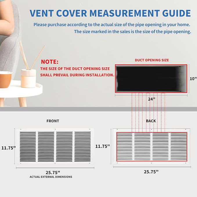 24x10 Return Air Grille, Air Return Vent Cover, AC Vent Cover, Cold Air Return - Image 3