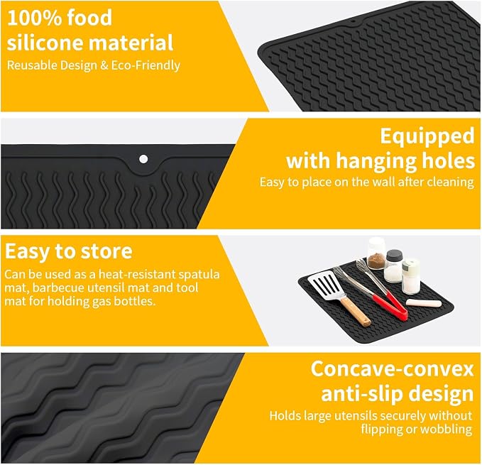 Grill Accessories, 16x12 Inch Silicone Heat Resistant Mat, BBQ Tool Rest Pad - Image 5