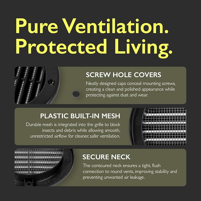 4 Inch Black Air Vent Cover – Pack of 5 – Plastic Round Air Vent Grill Cover - Image 4