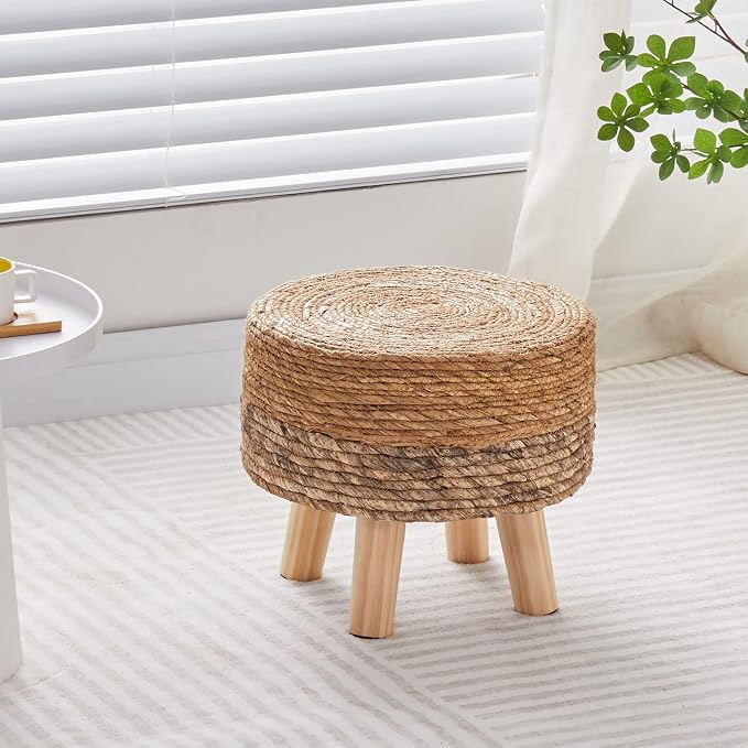Wimarsbon Round Foot Stool Natural Seagrass Poufs Ottoman Hand Weave Footrest - Image 2
