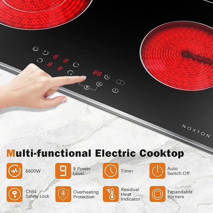 Noxton 24 Inch Electric Cooktop, 4 Burners Ceramic Glass Stove Top - Image 2