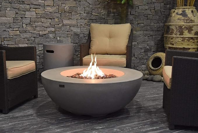 Elementi | Lunar Gas Fire Pit Cast Concrete 42" Round Fire Table, Outdoor Fire - Image 5