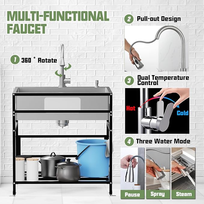 30x22 Inch Stainless Steel Utility Sink-Freestanding Laundry Sink Practicality - Image 4