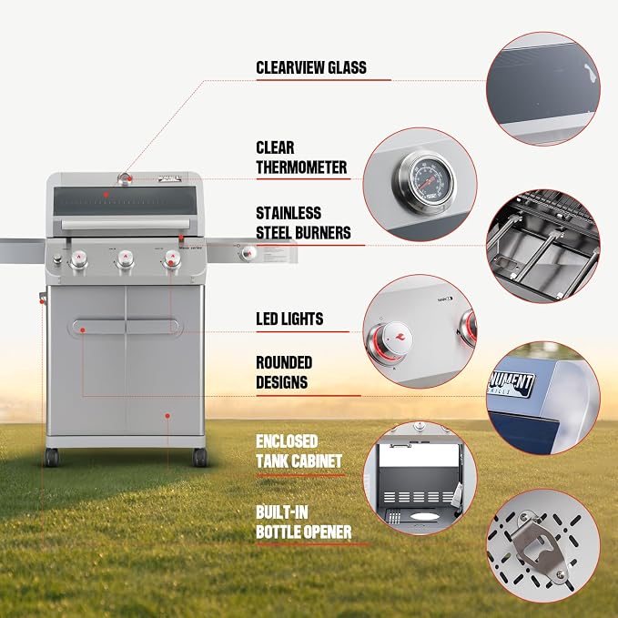 Monument Grills 3+1 Outdoor Barbecue Stainless Steel Propane Gas Grill - Image 7