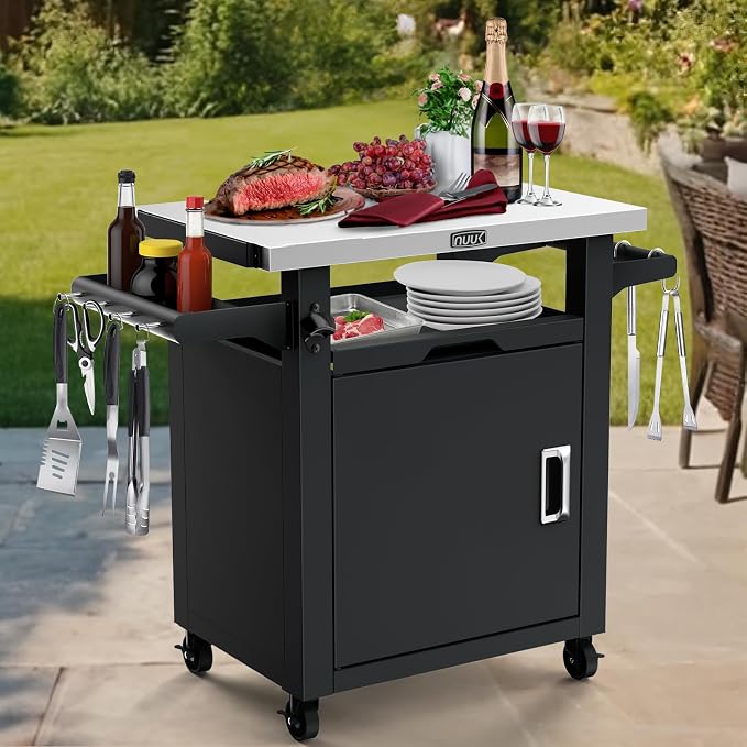 Nuuk Grill Table with Storage Cabinet, Outdoor Bar Cart Pizza Oven Table with by NUUK