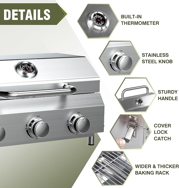 Bestfire 3-Burner Tabletop Gas Grill, 000 BTU Portable Propane Grill - Image 3
