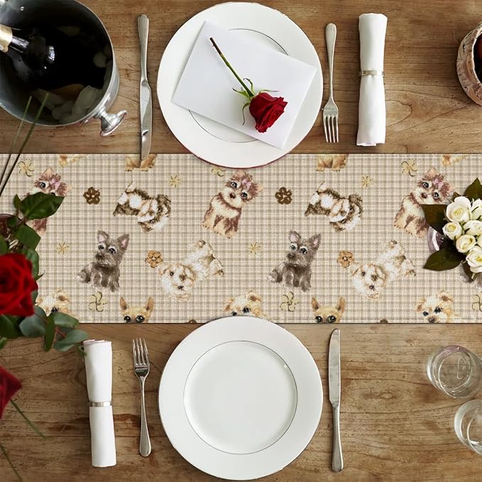 Cute Puppy Table Runner Kitchen Dining Table Runner 13*36in Table Center Decor - Image 4