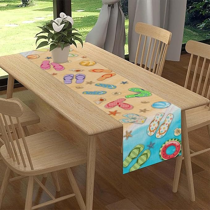 Blue Sea Waves Starfish Table Runner, Tropical Summer Flower Clear Sea Water - Image 2