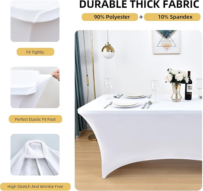 2-Pack 6ft White Spandex Table Covers - Image 2