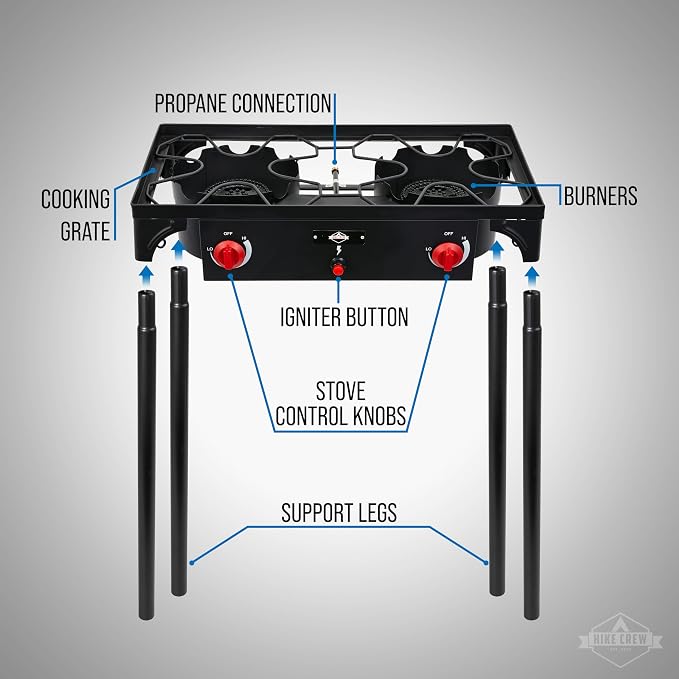 Hike Crew Auto Ignition Double-Burner Outdoor Gas Stove | 150, 000 BTU Portable - Image 3