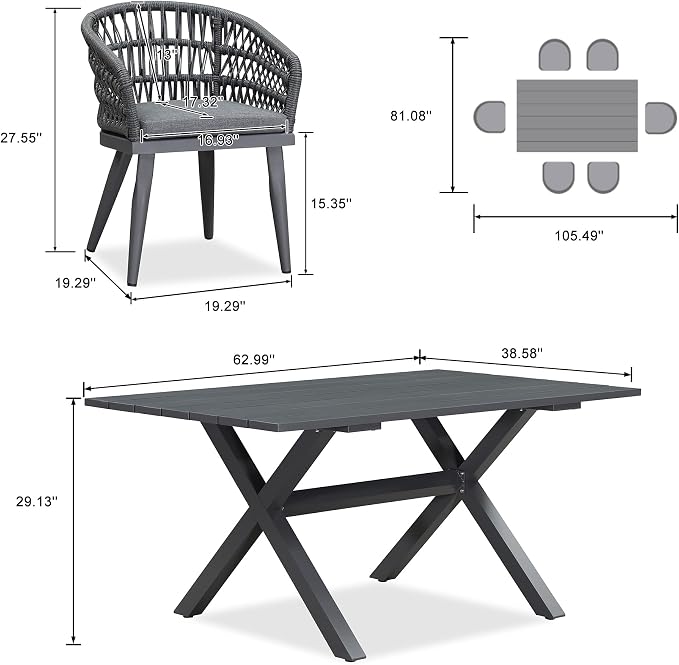 PURPLE LEAF 7 Pieces Outdoor Dining Set All-Weather PE Rattan Outdoor Patio - Image 8