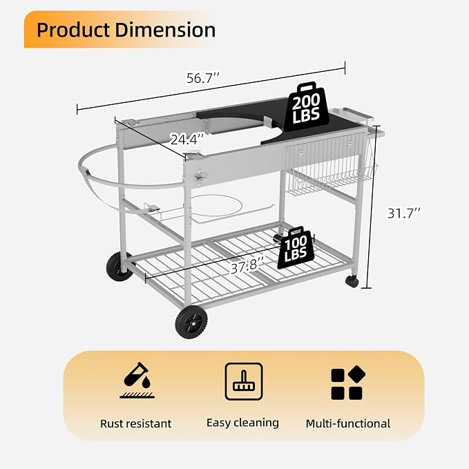 Vongrasig Grill Cart for Weber Kettle 18" & 22", Charcoal Grill Table, Outdoor - Image 3