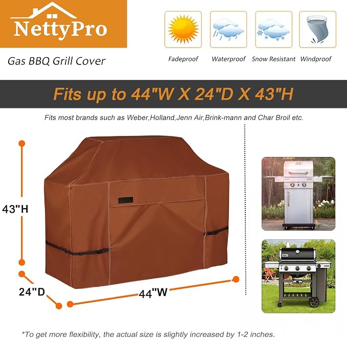 NettyPro Grill Cover Heavy Duty Waterproof 44 inch, Outdoor 2 Burners Gas BBQ - Image 4