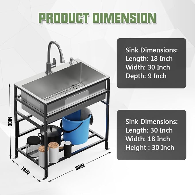 30x18 Inch Stainless Steel Utility Sink-Freestanding Laundry Sink Practicality - Image 5