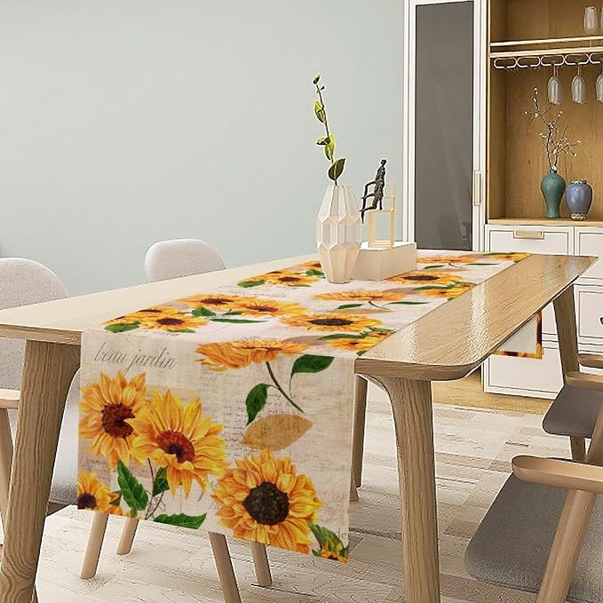 Sunflower Table Runner, Rustic Old Paper Seasonal Table Runner Farmhouse - Image 3