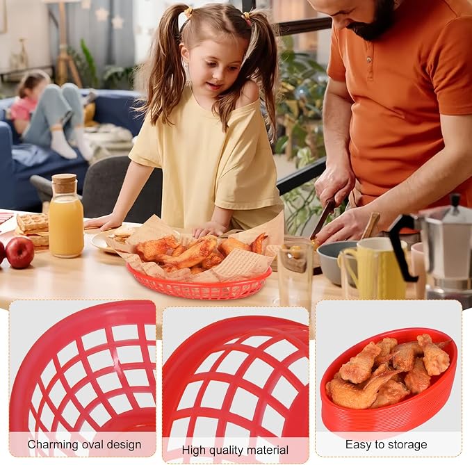 20 Pack Plastic Fast Food Baskets, 8.8" × 5.5" Small Oval Restaurant Serving - Image 5